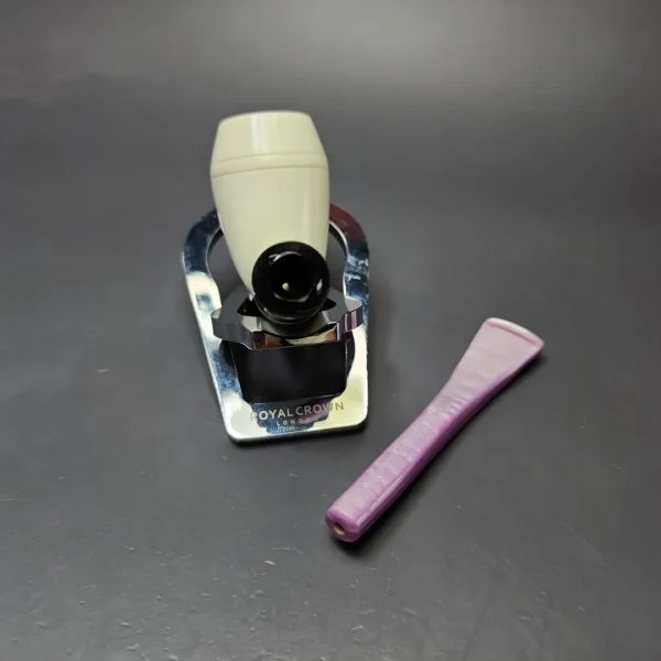 Smooth Stack Rhodesian w/ Purple Stem & Case Estate Block Meerschaum Pipe, Unsmoked - Image 11