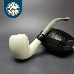 Smooth Bent Acorn Estate Block Meerschaum Pipe w/ Case, Unsmoked