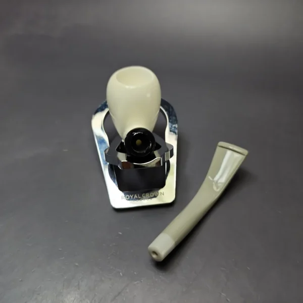 Smooth Bent Acorn Estate Block Meerschaum Pipe w/ Case, Unsmoked - Image 11