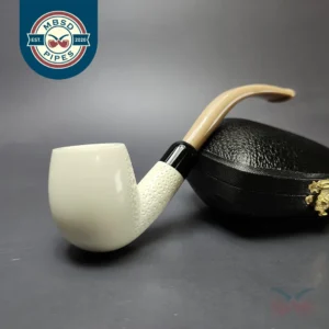 Partial Lattice Bent Billiard Estate Block Meerschaum Pipe w/ Case, Unsmoked