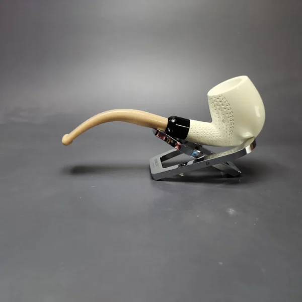 Partial Lattice Bent Billiard Estate Block Meerschaum Pipe w/ Case, Unsmoked - Image 8