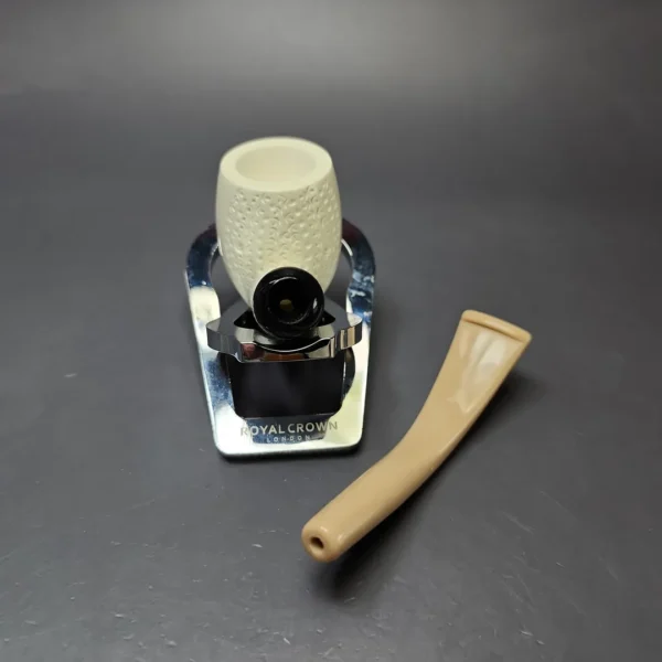 Partial Lattice Bent Billiard Estate Block Meerschaum Pipe w/ Case, Unsmoked - Image 11