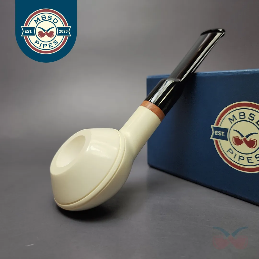 MBSD Meerschaum Deluxe Smooth Squat Rhodesian Block Meerschaum Pipe, New