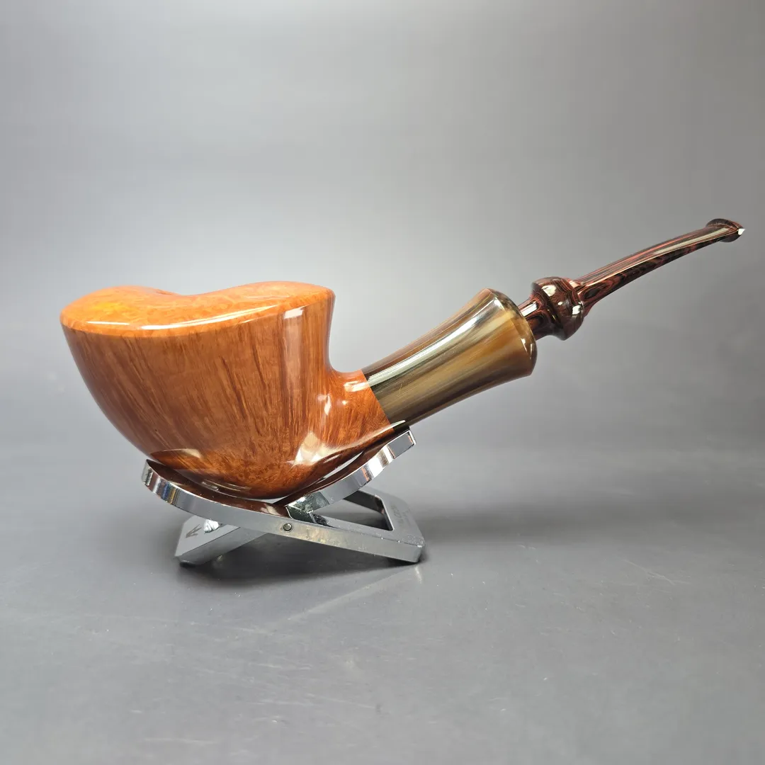 Yang Kun Signature Grade XL Smooth Asymmetric Dublin w/ Horn Handmade Briar Pipe, New - Image 2