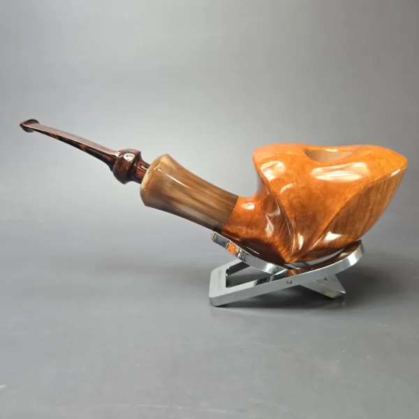 Yang Kun Signature Grade XL Smooth Asymmetric Dublin w/ Horn Handmade Briar Pipe, New - Image 4
