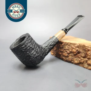 MBSD Briars by Piero Vitale Black Rusticated Billiard w/ Olivewood Briar Pipe, New