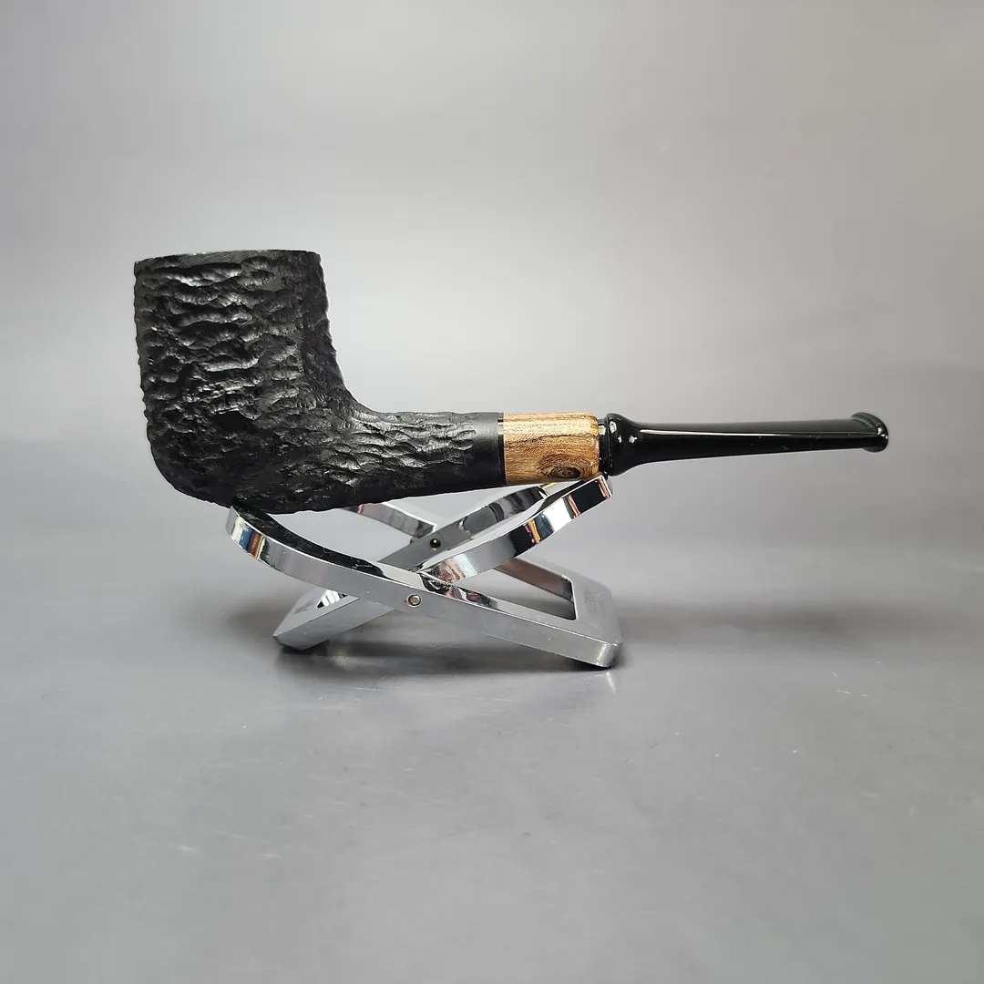 MBSD Briars by Piero Vitale Black Rusticated Billiard w/ Olivewood Briar Pipe, New - Image 2
