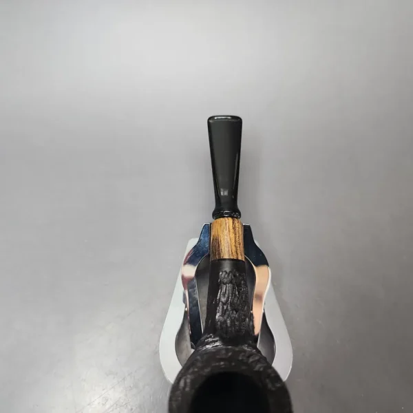 MBSD Briars by Piero Vitale Black Rusticated Billiard w/ Olivewood Briar Pipe, New - Image 5