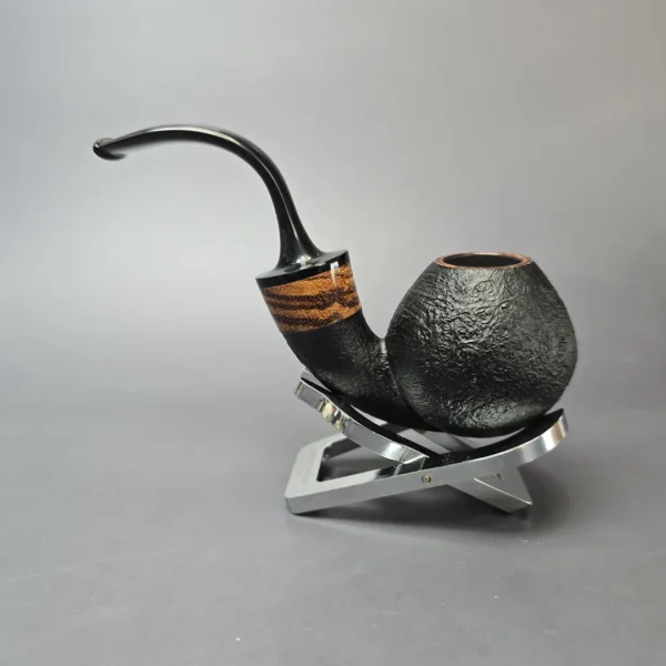 Piero Vitale Sandblasted Bent Apple w/ Zebrawood (2 Star) Handmade Briar Pipe, New - Image 4