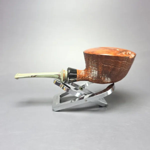 la Biota Partially Sandblasted Bullcap w/ Horn Handmade Briar Pipe, New - Image 4