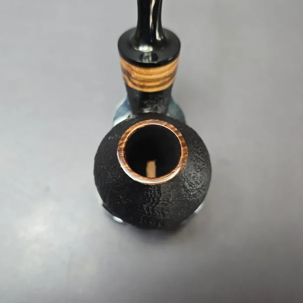 Piero Vitale Sandblasted Bent Apple w/ Zebrawood (2 Star) Handmade Briar Pipe, New - Image 5