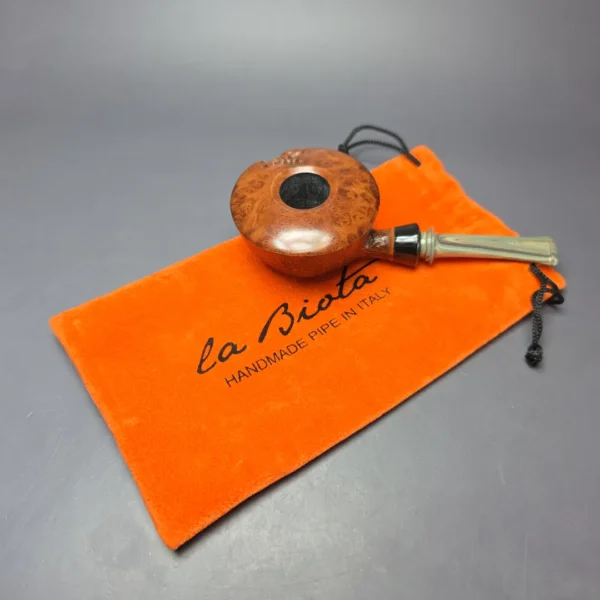 la Biota Partially Sandblasted Bullcap w/ Horn Handmade Briar Pipe, New - Image 12