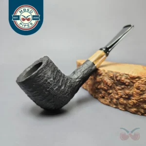 MBSD Briars by Piero Vitale Black Rusticated Billiard w/ Zebrawood Briar Pipe, New