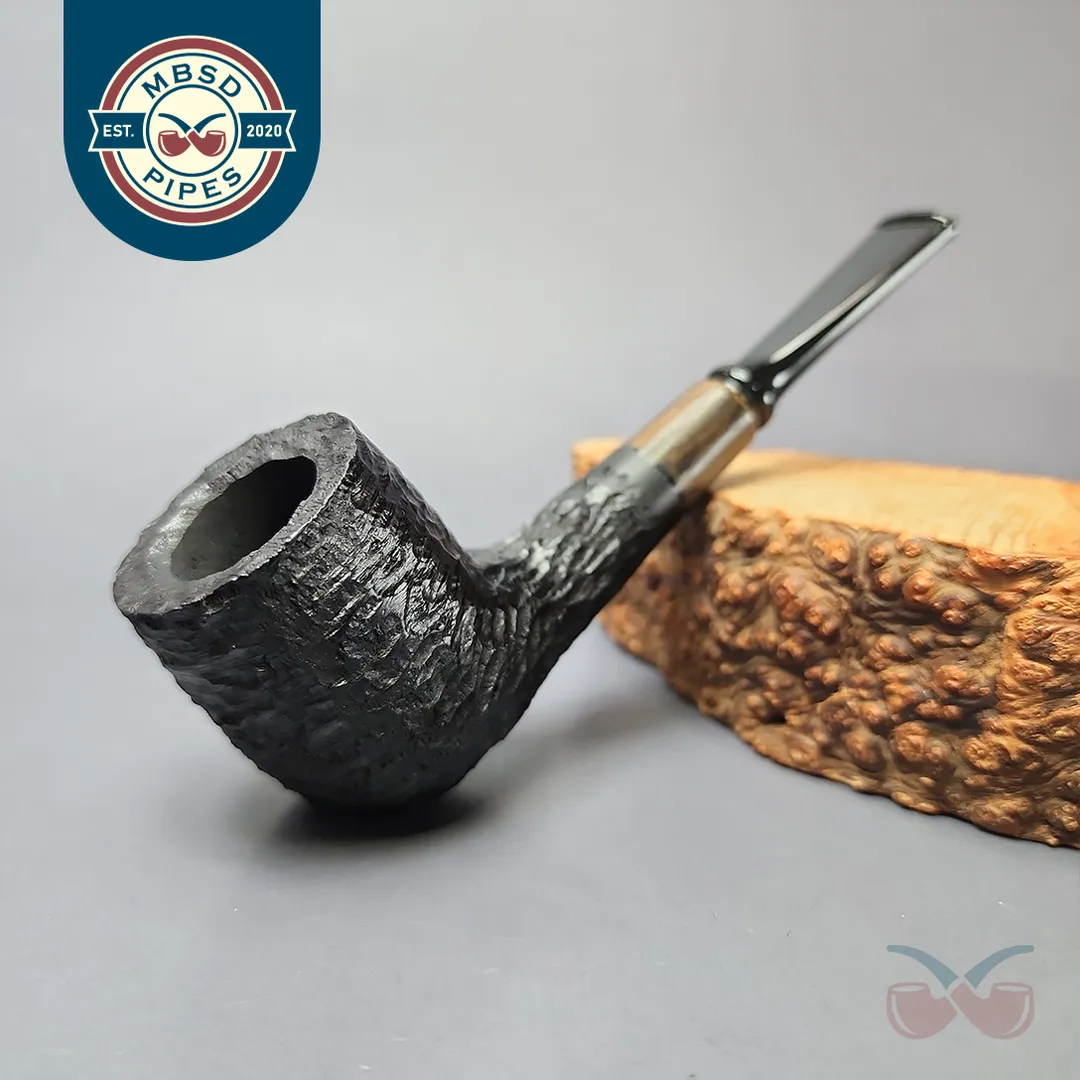 MBSD Briars by Piero Vitale Black Rusticated Billiard w/ Zebrawood Briar Pipe, New