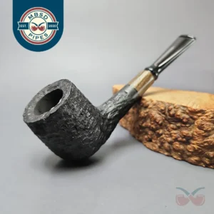 MBSD Briars by Piero Vitale Black Rusticated Billiard w/ Zebrawood Briar Pipe, New