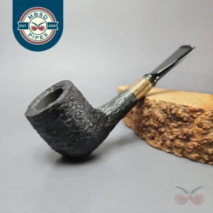 MBSD Briars by Piero Vitale Black Rusticated Billiard w/ Zebrawood Briar Pipe, New