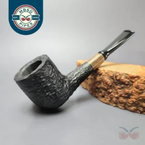 MBSD Briars by Piero Vitale Black Rusticated Billiard w/ Zebrawood Briar Pipe, New