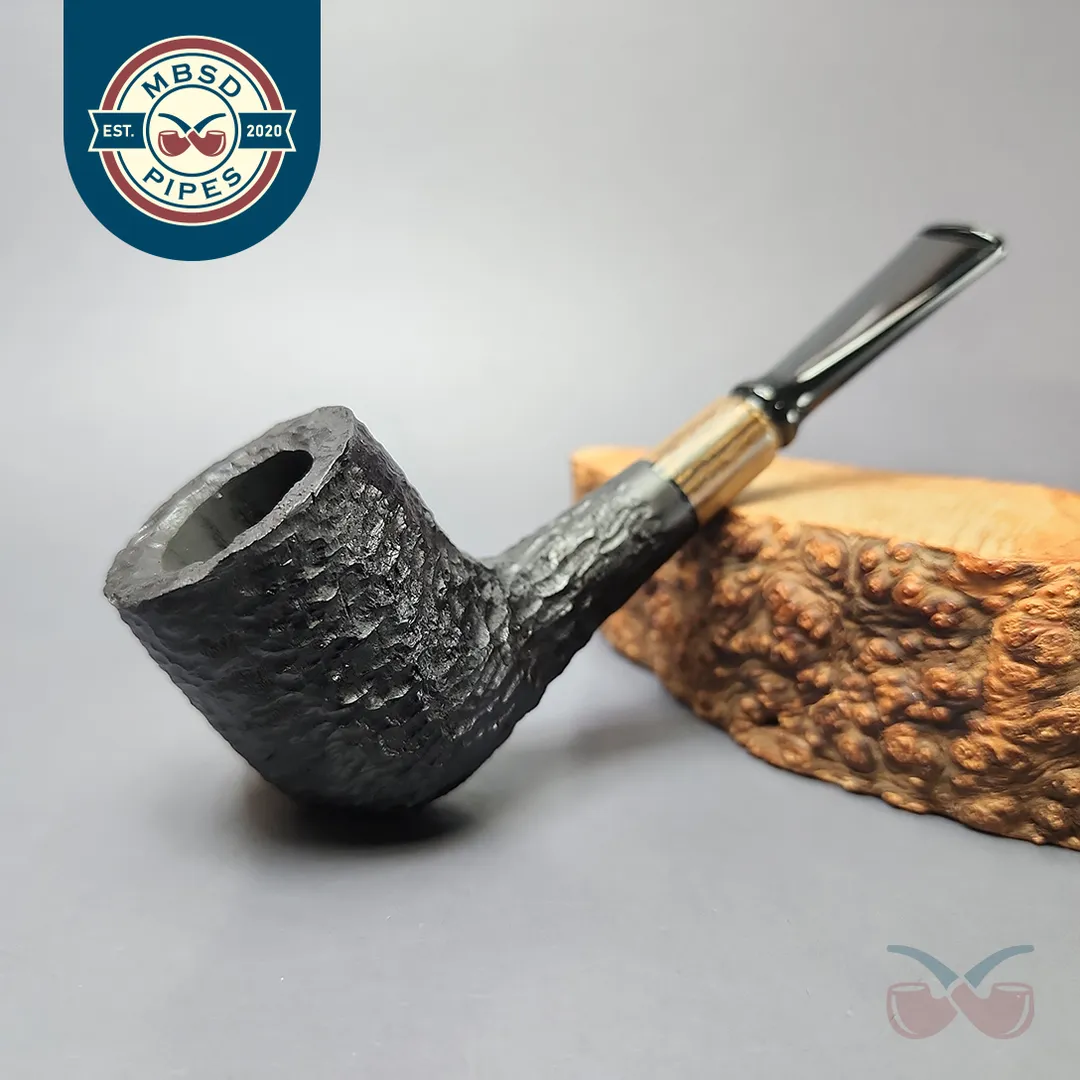 MBSD Briars by Piero Vitale Black Rusticated Billiard w/ Zebrawood Briar Pipe, New