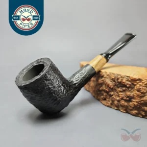 MBSD Briars by Piero Vitale Black Rusticated Billiard w/ Olivewood Briar Pipe, New