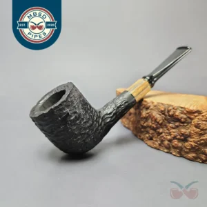MBSD Briars by Piero Vitale Black Rusticated Billiard w/ Zebrawood Briar Pipe, New