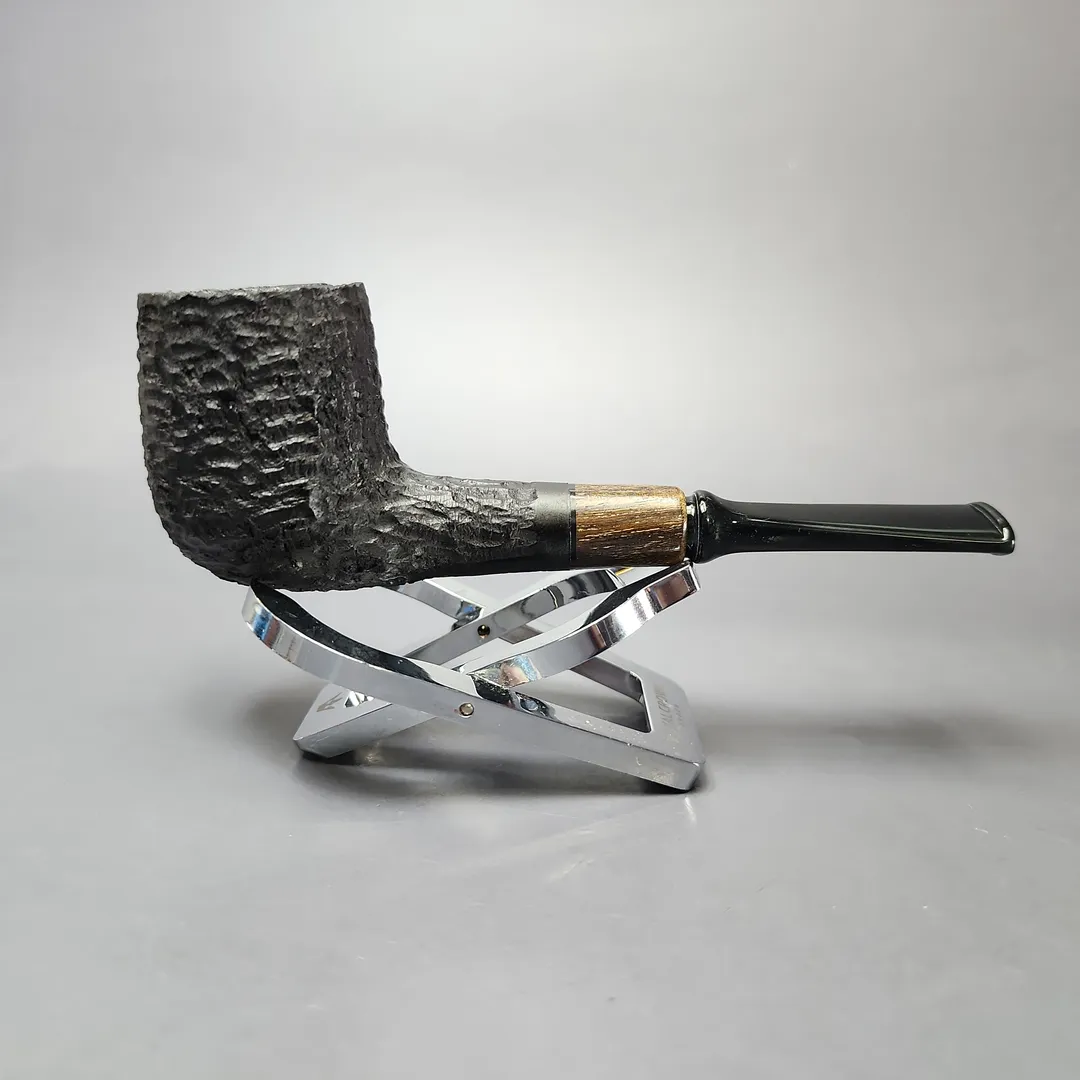 MBSD Briars by Piero Vitale Black Rusticated Billiard w/ Zebrawood Briar Pipe, New - Image 2
