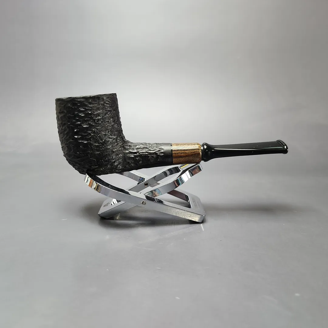 MBSD Briars by Piero Vitale Black Rusticated Billiard w/ Zebrawood Briar Pipe, New - Image 2