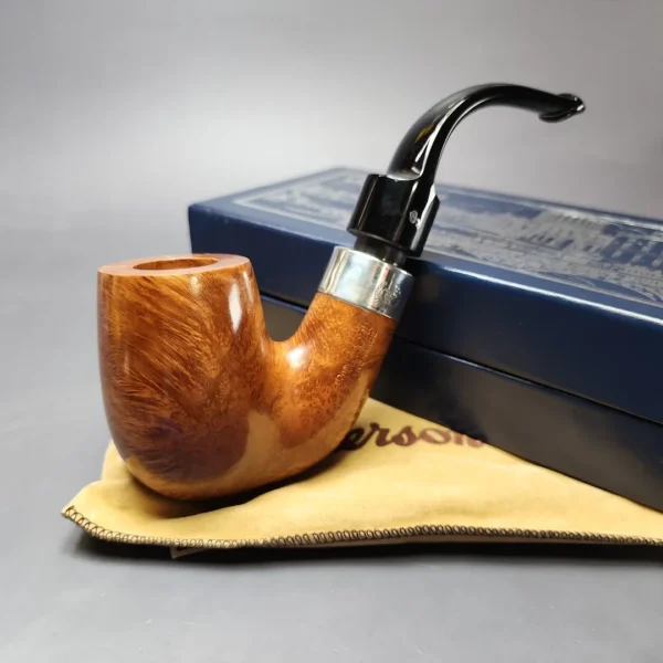 Peterson House Pipe Natural Bent Smooth Oom Paul w/ Silver Estate Briar Pipe, Unsmoked - Image 3