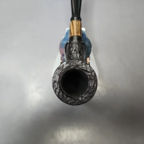 MBSD Briars by Piero Vitale Black Rusticated Billiard w/ Zebrawood Briar Pipe, New - Image 4