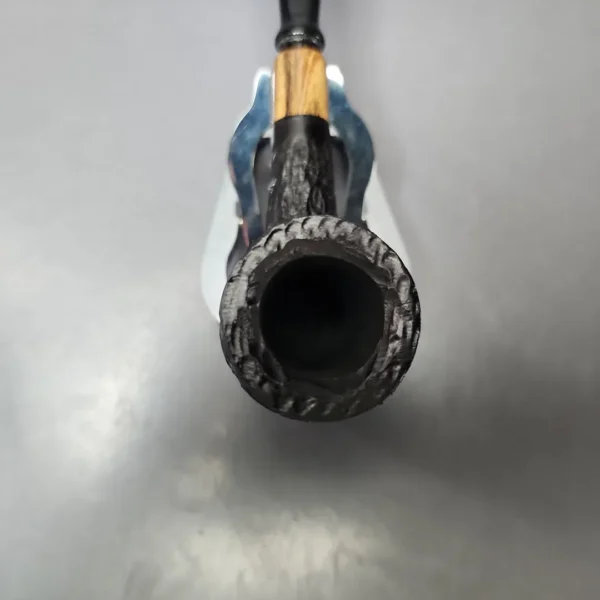 MBSD Briars by Piero Vitale Black Rusticated Billiard w/ Zebrawood Briar Pipe, New - Image 4