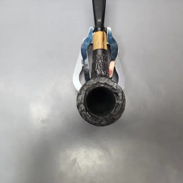 MBSD Briars by Piero Vitale Black Rusticated Billiard w/ Zebrawood Briar Pipe, New - Image 4