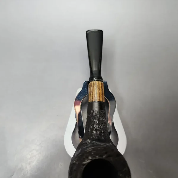 MBSD Briars by Piero Vitale Black Rusticated Billiard w/ Zebrawood Briar Pipe, New - Image 5