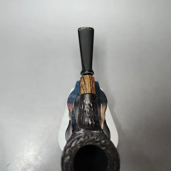 MBSD Briars by Piero Vitale Black Rusticated Billiard w/ Zebrawood Briar Pipe, New - Image 5