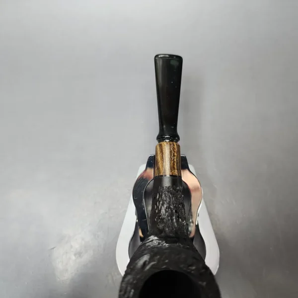 MBSD Briars by Piero Vitale Black Rusticated Billiard w/ Zebrawood Briar Pipe, New - Image 5