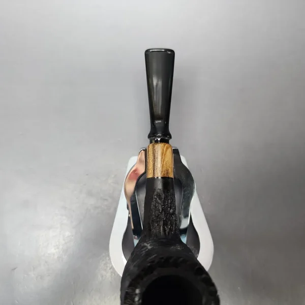 MBSD Briars by Piero Vitale Black Rusticated Billiard w/ Zebrawood Briar Pipe, New - Image 5