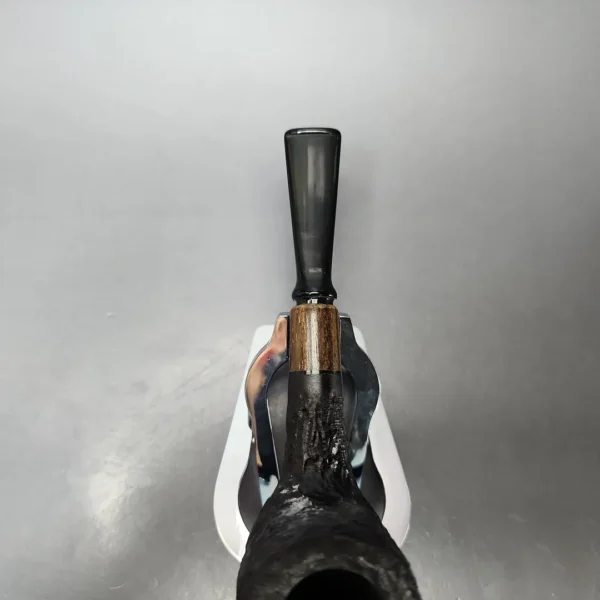 MBSD Briars by Piero Vitale Black Rusticated Billiard w/ Zebrawood Briar Pipe, New - Image 5