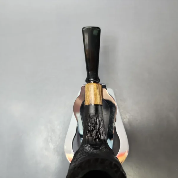 MBSD Briars by Piero Vitale Black Rusticated Billiard w/ Olivewood Briar Pipe, New - Image 5