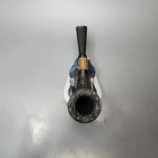 MBSD Briars by Piero Vitale Black Rusticated Billiard w/ Zebrawood Briar Pipe, New - Image 6