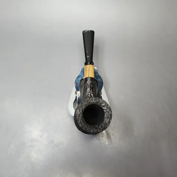 MBSD Briars by Piero Vitale Black Rusticated Billiard w/ Zebrawood Briar Pipe, New - Image 6