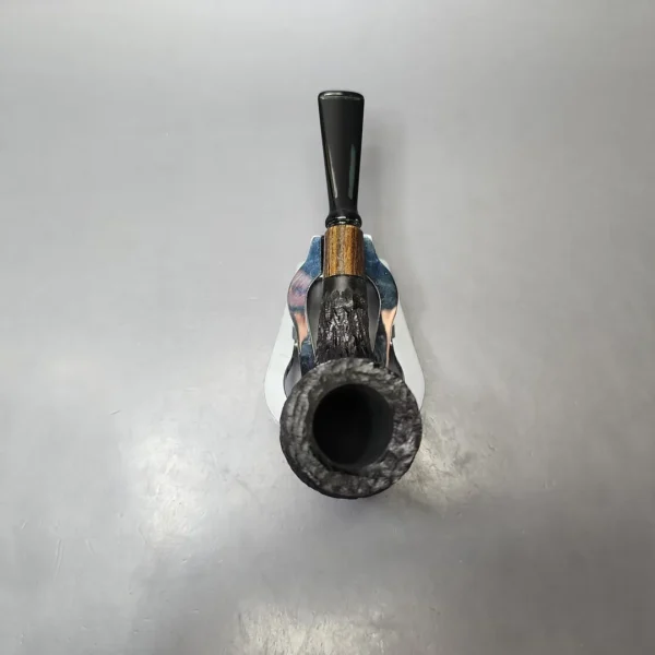 MBSD Briars by Piero Vitale Black Rusticated Billiard w/ Zebrawood Briar Pipe, New - Image 6