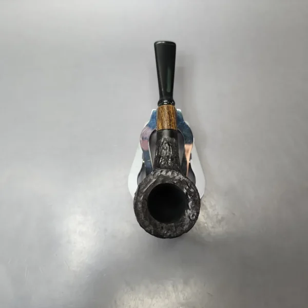 MBSD Briars by Piero Vitale Black Rusticated Billiard w/ Zebrawood Briar Pipe, New - Image 6