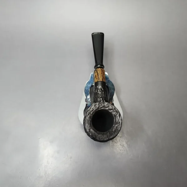 MBSD Briars by Piero Vitale Black Rusticated Billiard w/ Zebrawood Briar Pipe, New - Image 6