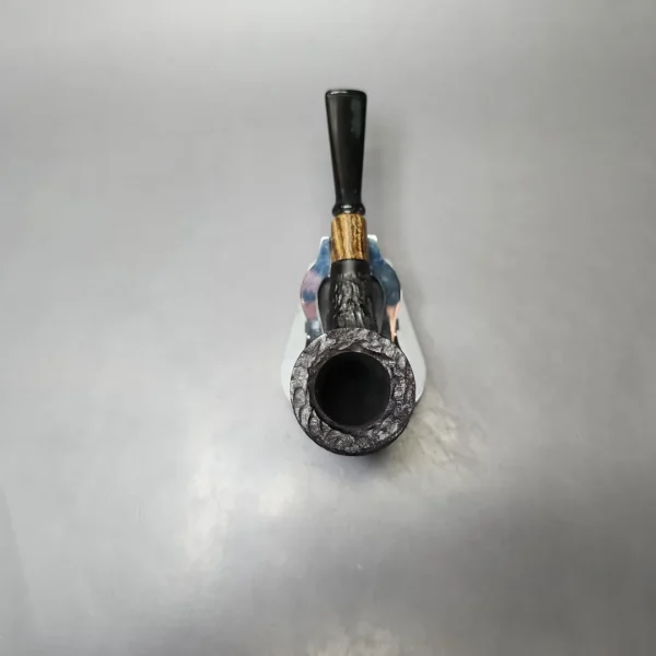 MBSD Briars by Piero Vitale Black Rusticated Billiard w/ Zebrawood Briar Pipe, New - Image 6
