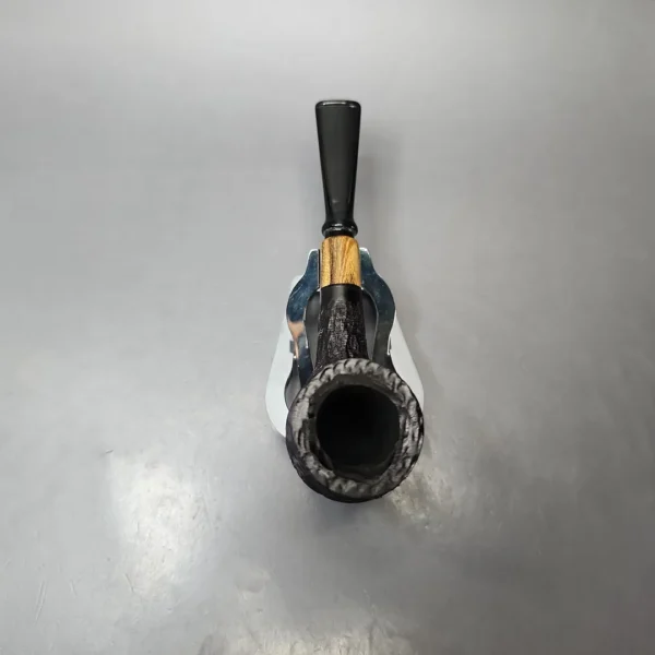 MBSD Briars by Piero Vitale Black Rusticated Billiard w/ Zebrawood Briar Pipe, New - Image 6