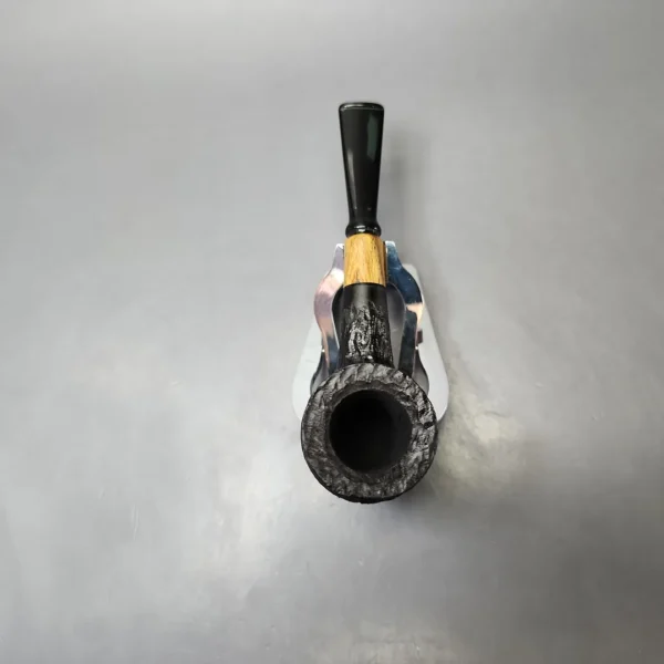 MBSD Briars by Piero Vitale Black Rusticated Billiard w/ Olivewood Briar Pipe, New - Image 6