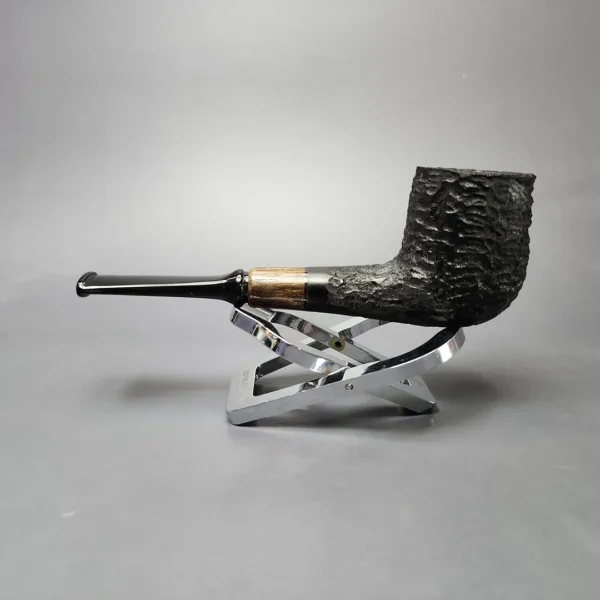 MBSD Briars by Piero Vitale Black Rusticated Billiard w/ Zebrawood Briar Pipe, New - Image 7