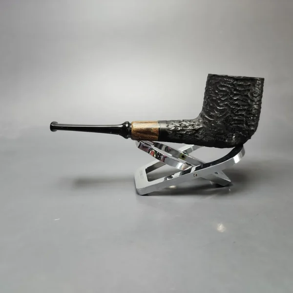 MBSD Briars by Piero Vitale Black Rusticated Billiard w/ Zebrawood Briar Pipe, New - Image 7