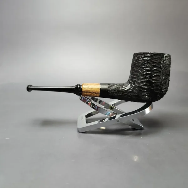 MBSD Briars by Piero Vitale Black Rusticated Billiard w/ Olivewood Briar Pipe, New - Image 7