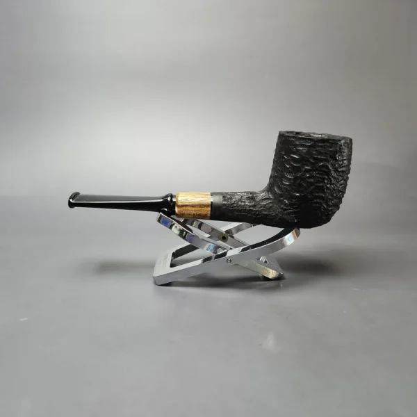 MBSD Briars by Piero Vitale Black Rusticated Billiard w/ Zebrawood Briar Pipe, New - Image 7