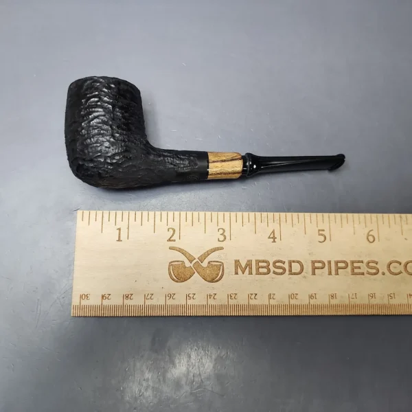 MBSD Briars by Piero Vitale Black Rusticated Billiard w/ Zebrawood Briar Pipe, New - Image 8