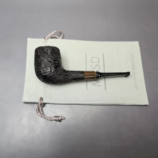 MBSD Briars by Piero Vitale Black Rusticated Billiard w/ Zebrawood Briar Pipe, New - Image 10